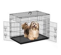 Nobleza Dog Crate Cage, 24in Folding Metal Puppy Small Dog Cage Crate with 2 Doors, Durable Pet Dog Car Crate with Carrier Handle & Chew Resistant Plastic Base Tray for Puppy Training, Black