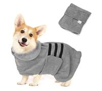 Nobleza Medium Dog Cat Grey Robe Towel Drying Coat Dressing Gown Absorbent Fast Drying Adjustable Pet Bathrobe Towel