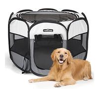 Nobleza Pet Playpen Portable Foldable Dog Cat Play Pen Indoor Outdoor Pet Fence Breathable Mesh Pet Carrier Kennel Soft Cage Tent for Puppy Rabbit Hamster Guinea Pig, Beige and Gray, 42.9x42.9x22.8in