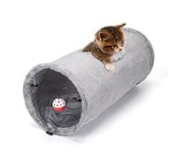Nobleza Suede Collapsible Cat Tunnel with Suspended Ball and Peek Hole Crinkle Sound for Cats and Rabbits, D25*L60cm, Gray