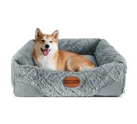 Nobleza Ultra Soft Warm Dog Bed - Comfy Plush Grey Rectangle Sofa Bed with Anti-Slip Bottom, Washable for Large Dogs, 80x70x22cm