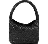 NOBLIFE Woven Bag for Women, Small Vegan Leather Summer Beach Purse, and Travel Handbags Ladies' Retro Chic Shoulder Bags, Black, S