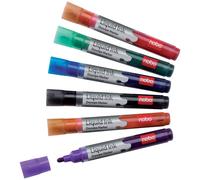 Nobo Liquid Ink Drywipe Markers - 3 mm Bullet Tip - Assorted Colours - Pack of 6