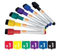 Nobo 1903792 Assorted Colour Mini Whiteboard Pen with Magnetic Eraser Cap Pack of 6
