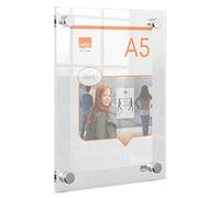 Nobo A5 Acrylic Wall Mounted Poster Frame, Frameless, Through Corner Fixing, Portrait/Landscape, Premium Plus, Clear, 1915592