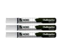 Nobo Chalk Marker Pen Wet Erase Glass Blackboard Bold White Bullet Tip 3pcs