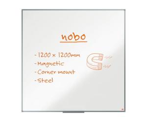Nobo Essence 1200 x 1200mm Steel Magnetic Whiteboard, Corner Wall Mounting | Steel Magnetic Whiteboard with Durable Aluminum Trim, Includes Whiteboard Pen Tray, 15 Year Surface Guarantee