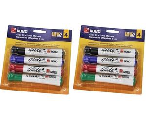 Nobo Glide Drywipe Whiteboard Pens, 2 mm Bullet Tip, Pack of 8, 1902096, Coloured