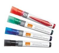 Nobo Liquid Ink Drywipe Whiteboard Pens, 3 mm Bullet Tip, Pack of 4, 1902408, Coloured