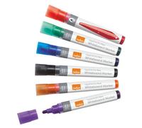 Nobo Liquid Ink Drywipe Whiteboard Pens, 3 mm Bullet Tip, Pack Of 6, Coloured