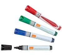 Nobo Liquid Ink Glass Whiteboard Pens, 3mm Bullet Tip, 4 Pack, Dry Erase Markers, Assorted Colours, 1905324