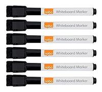 Nobo Mini Whiteboard Pens With Magnetic Eraser Cap, 2mm Fine Tip, Pack Of 6, Dry Wipe/Erase, Low Odour, Black, 2104184