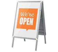 Nobo Premium Plus Lockable A1 A-Frame Pavement Sign for Outdoor Use | Double-sided frame, key lock, hinged door, lightweight collapsible design, durable cover, shop cafe restaurant