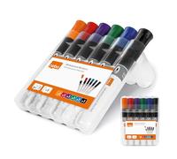 Nobo Whiteboard Markers - Pack of 6 Assorted Colour Dry Wipe Pens with 2-3mm Bullet Tip & Low Odour Ink in Sturdy Plastic Case with Secure Closure - Suitable for Home, Office & School Use