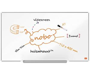 Nobo Widescreen EnamC2:C89el Magnetic Whiteboard With Pen Tray, 710 x 400mm, Slim Trim Frame, InvisaMount Mounting System, Impression Pro, 71cm x 40cm, White, 1915248