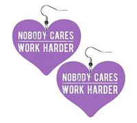 Nobody Cares Work Harder Leather Earrings For Women Dangle Earring Drop Heart Pendant With Hook Gifts For Adult Girl