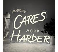 Nobody Cares Work Harder Neon Sign,Motivational Dimmable LED Light Signs for Wall Art Decor,Backdrop for Office Study Room Gym Bedroom Man Cave,Inspirational Gift for Teen USB Powered（13.8"*11.9"）