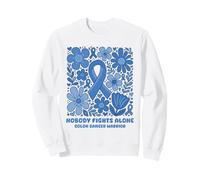 Nobody Fights Alone Colon Cancer Warrior Floral Blue Ribbon Sweatshirt