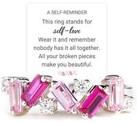 Nobody Has It All Together Pink Band Ring, S925 Plated with 18K White Gold Irregular Pink Self Love Ring, Pink Rings for Women Girls, Christmas Jewelry Gifts (10)