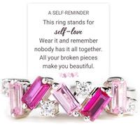 Nobody Has It All Together Pink Band Ring, Self Love Ring All Your Broken Pieces Make You Beautiful, Non Tarnish Dainty Irregular Pink Baguette CZ Jewelry For Women, Metal, No Gemstone