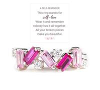 Nobody Has It All Together Ring S925 18K White Gold Plated Irregular Pink Self Love Ring, All Your Broken Pieces Make You Beautiful, Embrace Your Imperfections, Pink, 8, Metal, Cubic Zirconia