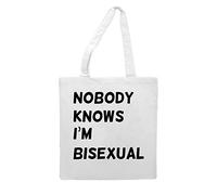 Nobody knows I'm bisexual tote style shopping bag - white