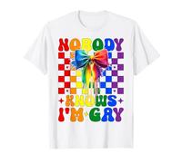 Nobody Knows I'm Gay Pride Rainbow Flag LGBTQ Coquette Bow T-Shirt