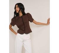 Nobody's Child Cotton Rich Checked Puff Sleeve Top Brown