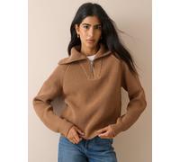Nobody's Child Cotton Rich Ribbed Collared Half Zip Jumper Beige