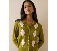 Nobody's Child Cotton With Wool Argyle Crew Neck Cardigan Green
