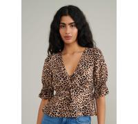 Nobody's Child female Animal Print Tie Front Top - 12 - Brown Mix, Brown Mix