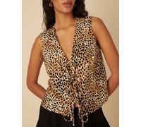 Nobody's Child female Linen Rich Animal Print Tie Front Vest - 12 - Beige Mix, Beige Mix