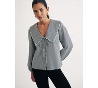 Nobody's Child female Pure Cotton Checked Collared Blouse - 12 - Dark Grey Mix, Dark Grey Mix