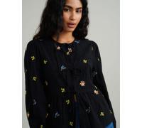 Nobody's Child female Pure Cotton Embroidered Tie Front Blouse - 12 - Black Mix, Black Mix