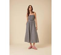 Nobody's Child female Pure Cotton Gingham Square Neck Strappy Midi Shirred Dress - 14 - Black Mix, Black Mix
