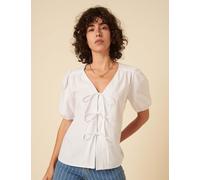 Nobody's Child female Pure Cotton V-Neck Relaxed Puff Sleeve Blouse - 12 - Blue, Black,Blue