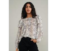 Nobody's Child female Snake Print Ruffle Top - 14 - White Mix, White Mix