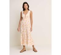 Nobody's Child Floral Square Neck Midi Waisted Dress White Mix
