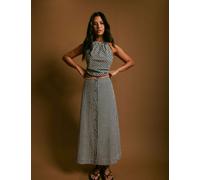 Nobody's Child Gingham Button Front Midi A-Line Skirt Blue
