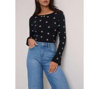 Nobody's Child Jersey Ribbed Floral Scoop Back Fitted Top Black