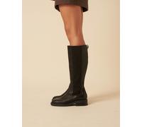 Nobody's Child Leather Block Heel Knee High Riding Boots Black