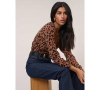Nobody's Child Leopard Print V-Neck Cardigan with Wool Brown