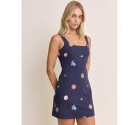 Nobody's Child Linen Blend Embroidered Mini Shift Dress Blue