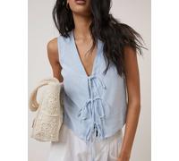 Nobody's Child Linen Rich Checked Tie Front Vest Top Blue