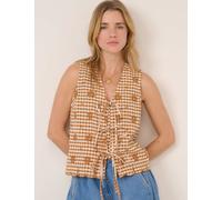 Nobody's Child Linen Rich Checked Tie Front Vest Top Orange