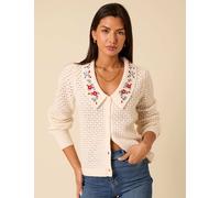 Nobody's Child Pointelle Collared Cardigan Ivory Mix