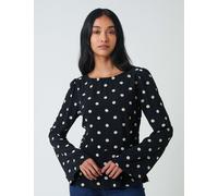 Nobody's Child Polka Dot Round Neck Flute Sleeve Blouse Black