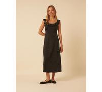 Nobody's Child Polka Dot Ruffle Neck Midi Slip Dress Black