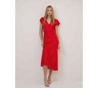 Nobody's Child Polka Dot V-Neck Midi Tea Dress Red