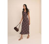 Nobody's Child Printed Slash Neck Midi Column Dress Brown